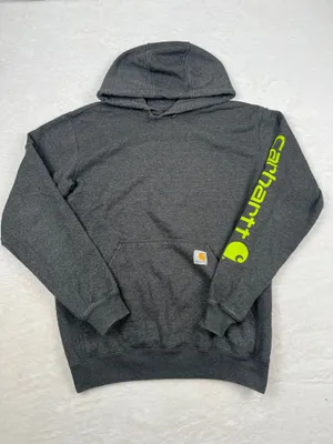Carhartt K288 Carbon Heather Brite Lime Logo Sleeve Hoodie Men’s Size S thumbnail 1