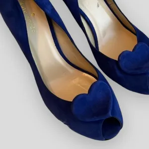 Kate Spade Heels | New York Dreamer Blue Suede Heart Peep Toe Pumps Size 8 1/2 B thumbnail 1