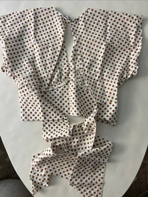 ZARA Linen Blend Polka Dot Crop Deep V Neck Tie Back Blouse Top White Mustard M thumbnail 5