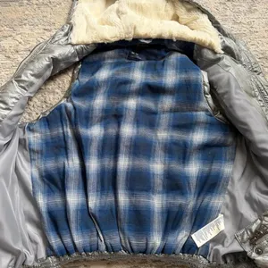 Y2K American Eagle Outfitters shiny metallic silver puffer vest faux fur hood thumbnail 7