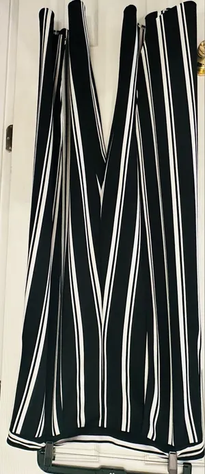 Boston Proper Black and White Vertical Stripe Wide-Leg Pants thumbnail 1