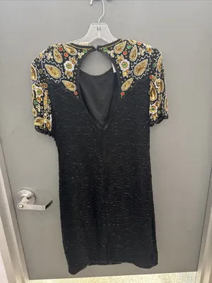 1980s Laurence Kazar NY Beaded Multicolor Bodice Dress Size L VTG 100 Silk 3989 thumbnail 7