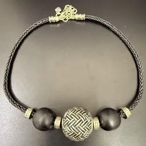 BRIGHTON Neema Chunky Ethnic Style Black Braided Cord Beaded Collar Necklace thumbnail 2