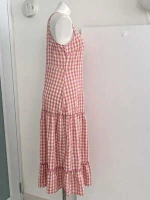 Nanette Lepore Gingham Plaid Crinkle Tiered Midi Dress 10 Pink Yellow NWOT thumbnail 3