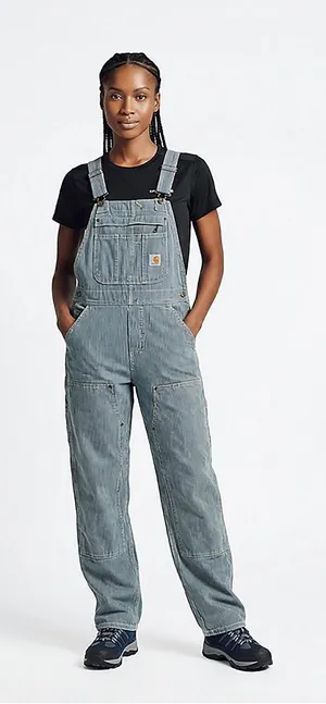 Carhartt Women's Relaxed Fit Denim Railroad Striped Bib Overall XS thumbnail 1
