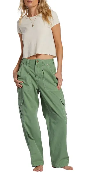 NEW Billabong Green Walk Along Relaxed Cargo Cotton Twill Comfy Pants Size 26 thumbnail 1