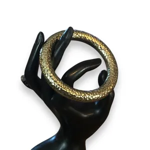 Gold tone hammered round bangle bracelet thumbnail 2