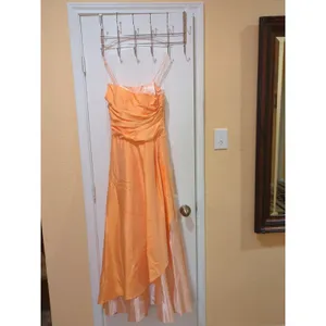 Betsy & Adam orange satin taffeta long bridesmaids evening dress 4 thumbnail 3