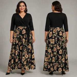 INC International Concepts Faux Wrap Floral Maxi Dress Womens 16 Black Jersey thumbnail 2