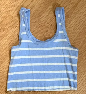 Aerie Light Blue and White Striped Crop Top thumbnail 1