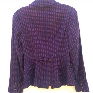 Modcloth Womens small Navy & Maroon Grid Print Bow Back dressy Casual blazer thumbnail 3