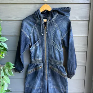 We The Free Women's Blue Denim Hooded Utility Long Sleeve Jumpsuit Size S thumbnail 3