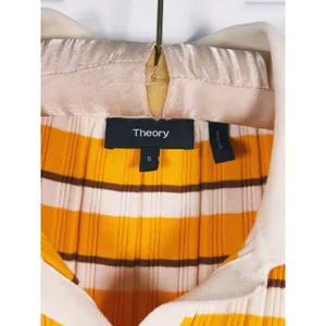 Theory Women Hudson Striped Polo Cardigan Size S Mustard Yellow 70s Preppy Retro thumbnail 4