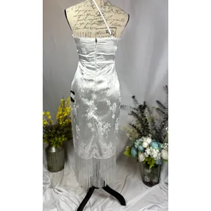 Lulu's On the Dance floor White Jacquard Fringe One-Shoulder Midi Dress XS thumbnail 10