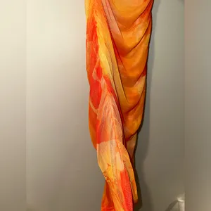 PrettyLittleThing Orange Floral Mesh Bandeau Ruched maxi dress size 2 thumbnail 6