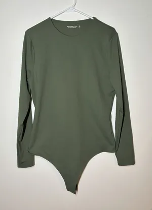 Abercrombie & Fitch Soft A&F Olive Green Long Sleeve Bodysuit Seamless XL thumbnail 1