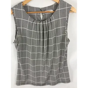 Calvin Klein Pleated Plaid Sleeveless Top Size Large thumbnail 3
