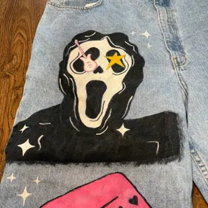 VTG‎ Route 66 Custom Hand Painted Ghostface Scream Jeans Womens 40x29 Halloween thumbnail 5