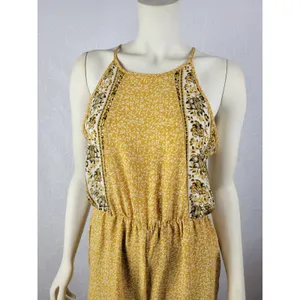 Sienna Sky Womens Jumpsuit Size M Mustard Floral Print Halter Back Keyhole Boho thumbnail 10