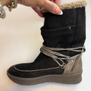 OTBT‎ Womens Black Slope Faux Shearling Lined Winter Boots Mid Calf Wrap Lace thumbnail 13