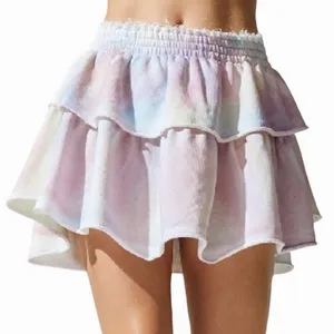 LoveShackFancy Ruffle Mini Skirt‎ XS Pastel Tie Dye Elastic Waist Feminine Boho thumbnail 2