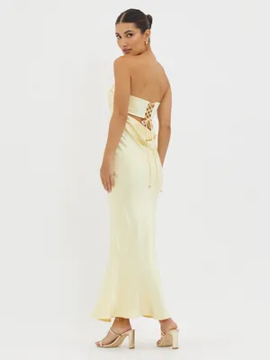 $115 NWT Selfie Leslie Moon Song Strapless Laced Back Dress Butter Yellow M thumbnail 7