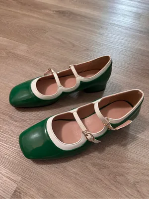 Green White Patent Mary Jane Heeled Flats 41 thumbnail 4
