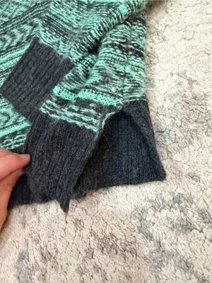American Eagle Y2K Teal Black Patterned Wool Mohair Sweater M thumbnail 7