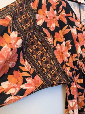 Flying Tomato Black Maxi Dress Kaftan with Rust Floral Print thumbnail 3