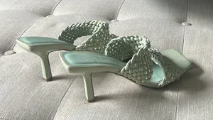 D Mint Green Braided Leather Open Toe Slip On Heels Size 5.5 thumbnail 1