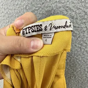 Gypsies & moondust wide leg pants womens large yellow high rise belted boho glam thumbnail 7