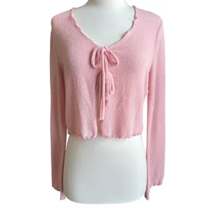 Paper Moon Pink Tie Open Front Cropped Cardigan Lrg Knit Y2K Fairy Coquette‎ 90s thumbnail 2