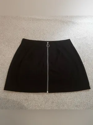 Black Ribbed Suede Mini Skirt with Silver Circle Zipper thumbnail 4