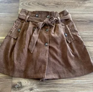 bohme Brown Corduroy Button-Front Mini Skirt with Tie Waist thumbnail 1