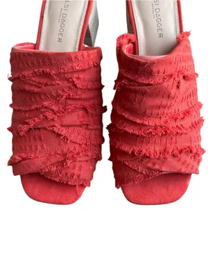 Kelsi Dagger Brooklyn - Seigel Heeled Sandals Red Frayed Block Heel Size 6.5 thumbnail 4