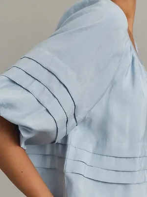 ANTHROPOLOGIE MAEVE SHORT PUFF SLEEVE BUBBLE TIERED BLOUSE SHIRT TOP BLUE medium thumbnail 2