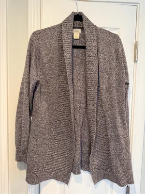 L.L. Bean Size S Gray Open Front Cotton Blend Ribbed Trim Cardigan Sweater thumbnail 1