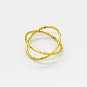 Gold Crossed Design Ring Size 6 thumbnail 3