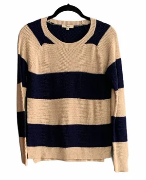 Madewell Striped Long Sleeve Knit Sweater Blue and Tan Size Xsmall thumbnail 1