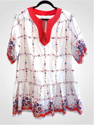 Entro Garden Floral Babydoll Mini Dress in Tomato Size S thumbnail 1