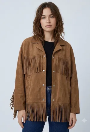 Nasty Gal Brown Faux Suede Fringe Jacket Womens M (A708) thumbnail 1