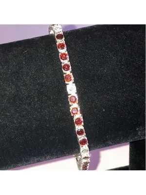 Elegant Reddish Orange Rhinestones and Silver Tone Tennis Bracelet thumbnail 2