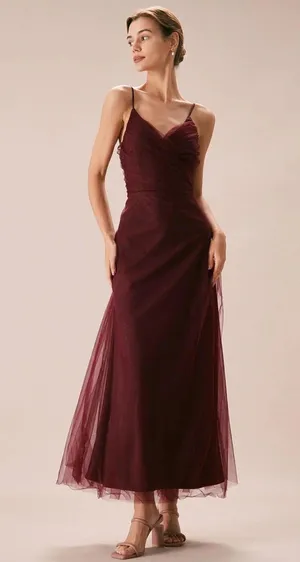 RIHOAS The Wine Red V Neck Mesh Wrap Maxi Dress M thumbnail 1