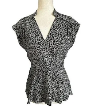 Monteau Black/White Floral Peplum Top Women's Blouse Size Small | 73-11 thumbnail 1