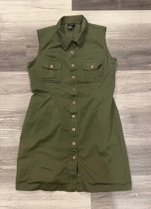 Boutique Europa Womens Green Sleeveless Button Down Collared Sleeveless Dress 14 thumbnail 1