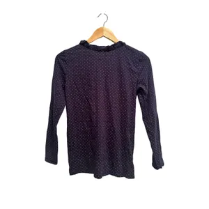 Ann Taylor Loft Navy Polka‎ Dot Ruffle Top Small Cottagecore Preppy Shirt Cotton thumbnail 2