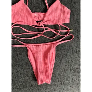 Monday Swimwear St.martin Bikini Top Bottom Set Textured in Azalea Pink size P/S thumbnail 7