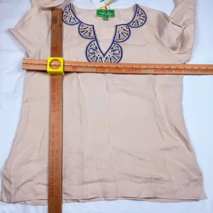 Pappagallo Womens Sand Beige 100% Linen Embroidered Beaded Tunic Top Size M NEW thumbnail 9