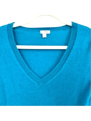Halogen Teal 100% Cashmere V-Neck Sweater Long Sleeve Size Small thumbnail 3