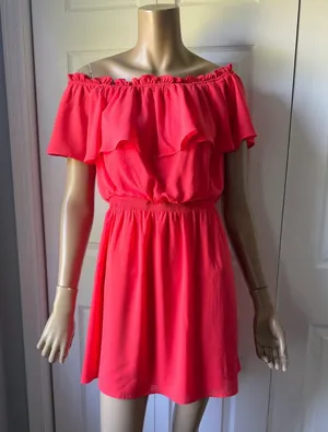Express orange/Red Off-Shoulder Ruffle dress thumbnail 8